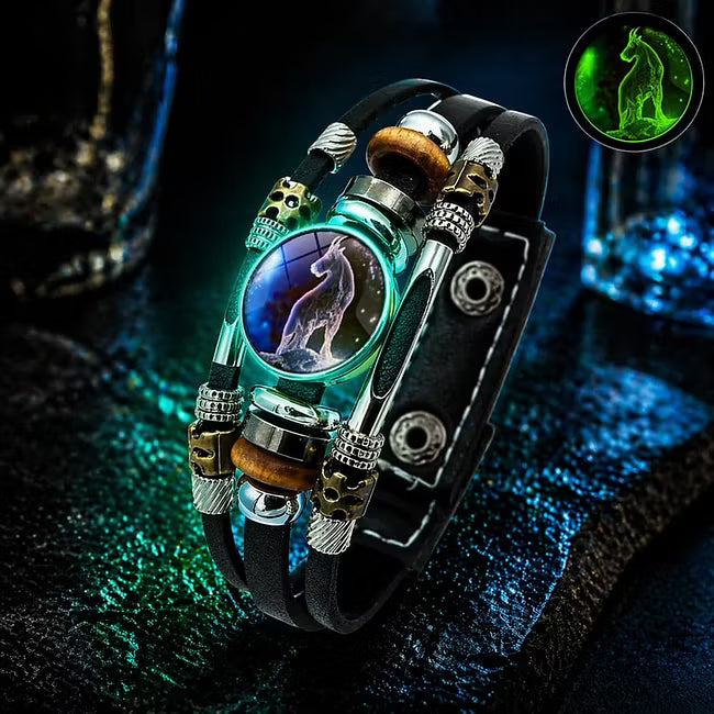 ✨ Bracelet en Cuir Phosphorescent Signe du Zodiaque — 12 Signes, Homme & Femme, 6,9 / 8,1 Pouces, Idée Cadeau 🌙