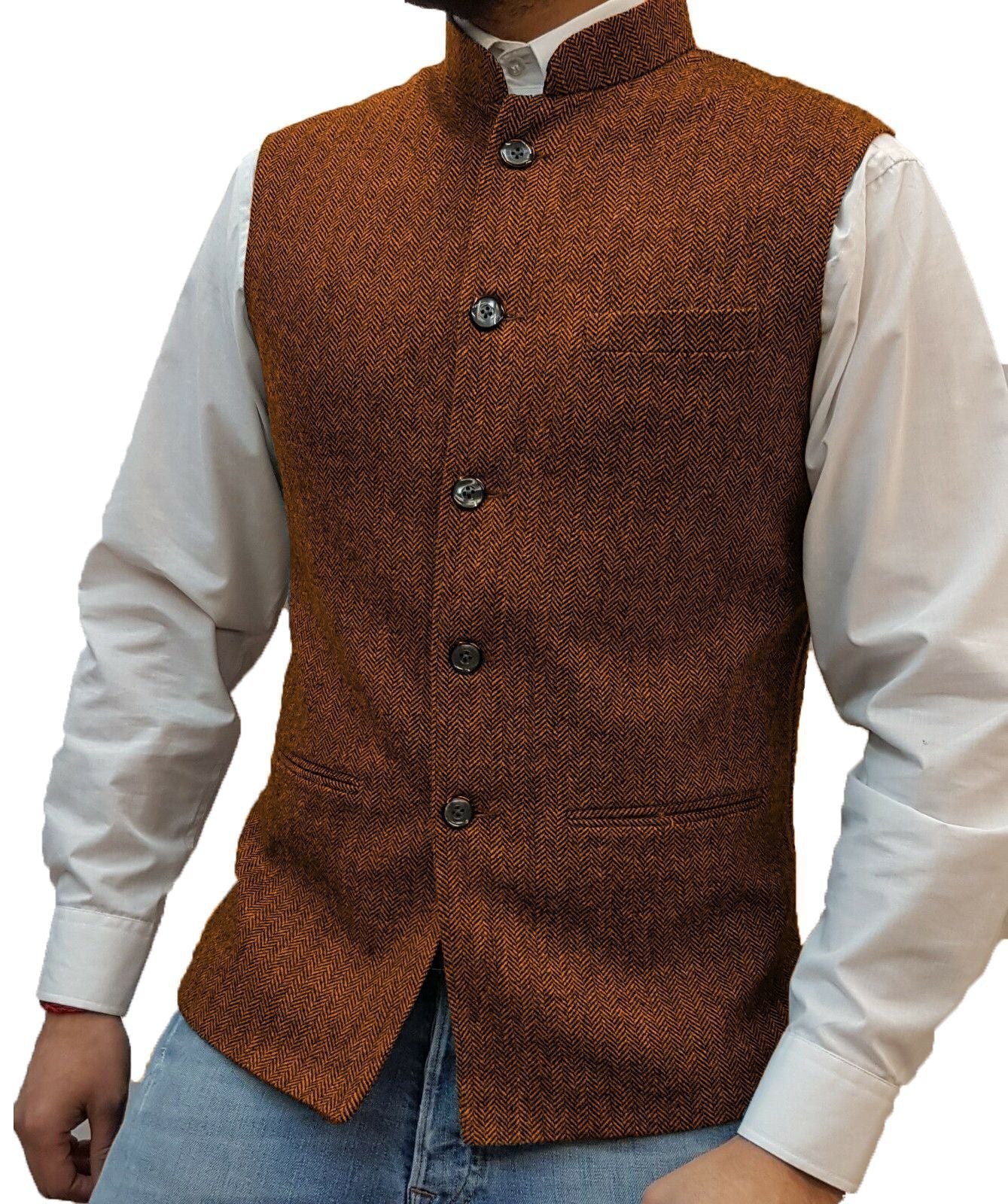 👔 60% DE RÉDUCTION! 💎 Gilet à Chevrons pour Homme avec Col Montant – Coupe Structurée, Tissu Texturé & Poches Fonctionnelles ⚫