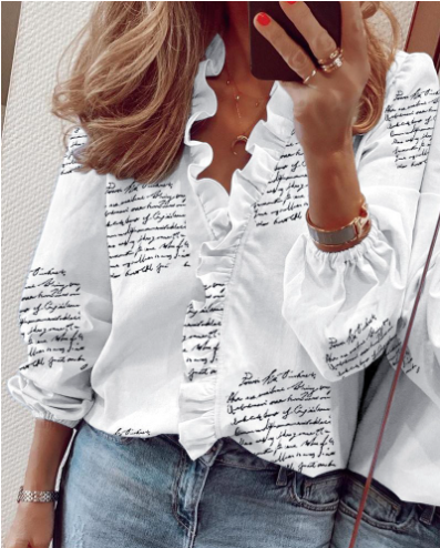 👚 50% DE RÉDUCTION! ✨ Chemisier à Volants 2026 – Manches Longues Lanterne, Coupe Ample & Style Doux pour Printemps-Automne 🌸
