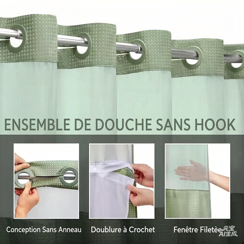 🚿 PROMO LIMITÉE 50% DE RÉDUCTION ! ✨ Rideau de Douche Motif Waffle – Double Imperméabilité, Boutons-Pression, Fenêtre Transparente 🛁