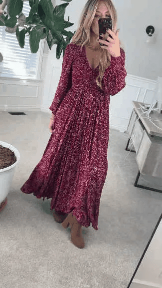 💎50% DE RÉDUCTION💎Robe Longue à Fleurs en Rayonne – Taille Smockée, Doublure Intégrale & Poches Cachées🌸👗