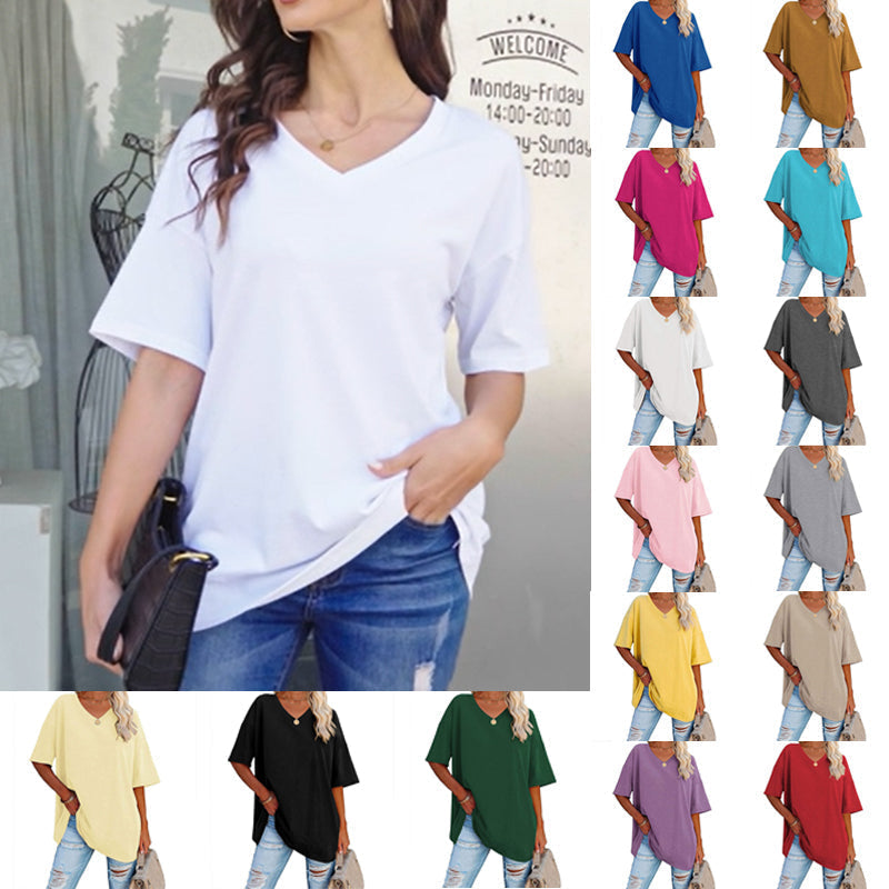 👚 PROMO LIMITÉE 50% DE RÉDUCTION ! 💥 T-Shirt Femme Col V – Coton Premium, Coupe Ample, Bas Évasé ✨
