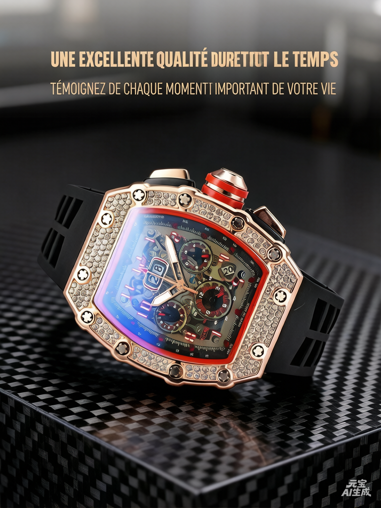 ⌚💎 PROMO FLASH 50% ! Montre Homme de Luxe Forme Tonneau avec Strass – Édition Limitée, Cadran Cristal, Design Unique & Élégant ✨