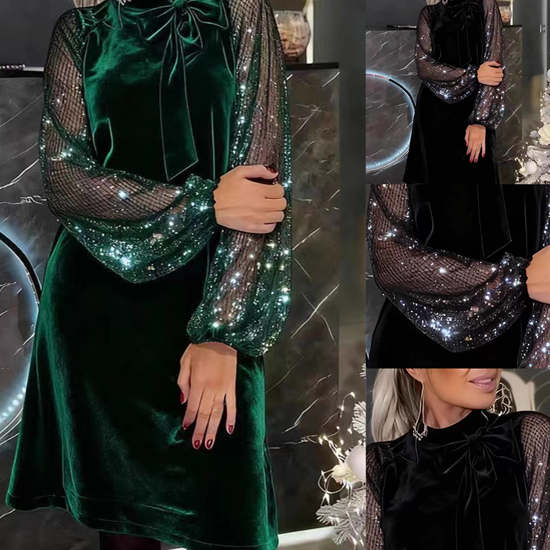 📢📢50 % de réduction !!!⏰Robe à nœud papillon et paillettes pour femme ✨👗