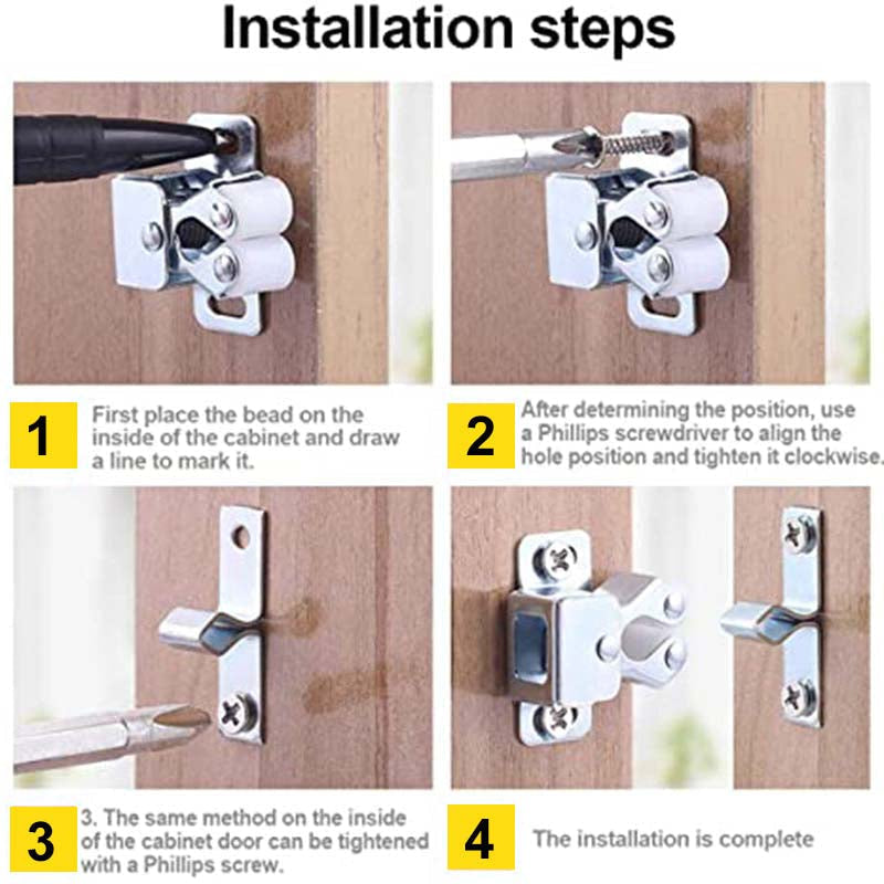 Loquet de Porte en Acier Inoxydable - Fermeture Double Rouleau pour Armoires