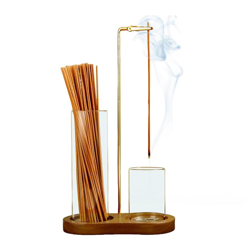 Diffuseur d'aromathérapie 2 en 1 porte-bougie et porte-encens avec socle en bois naturel