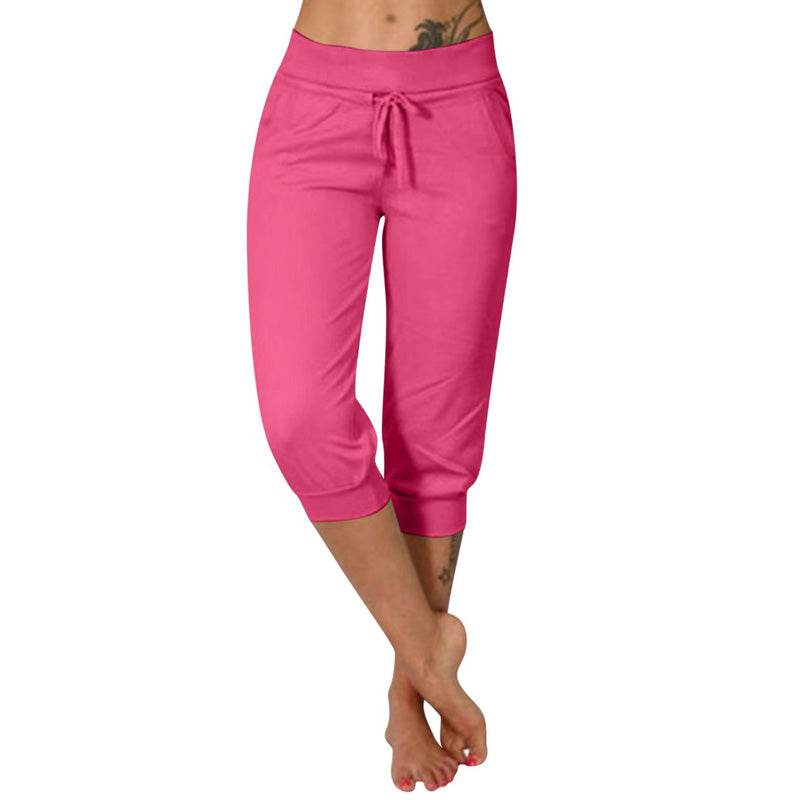 đPantalon de Jogging 3/4 Taille Haute - Coupe AjustĂ©e avec Cordon de Serrage & Poches