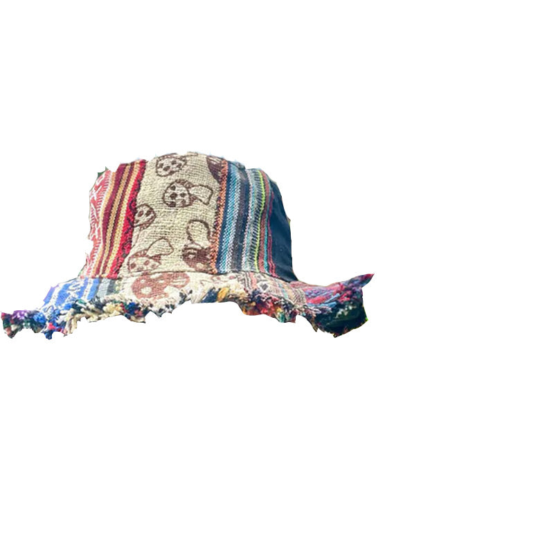 Chapeau en chanvre patchwork multicolore en forme de champignon avec poche
