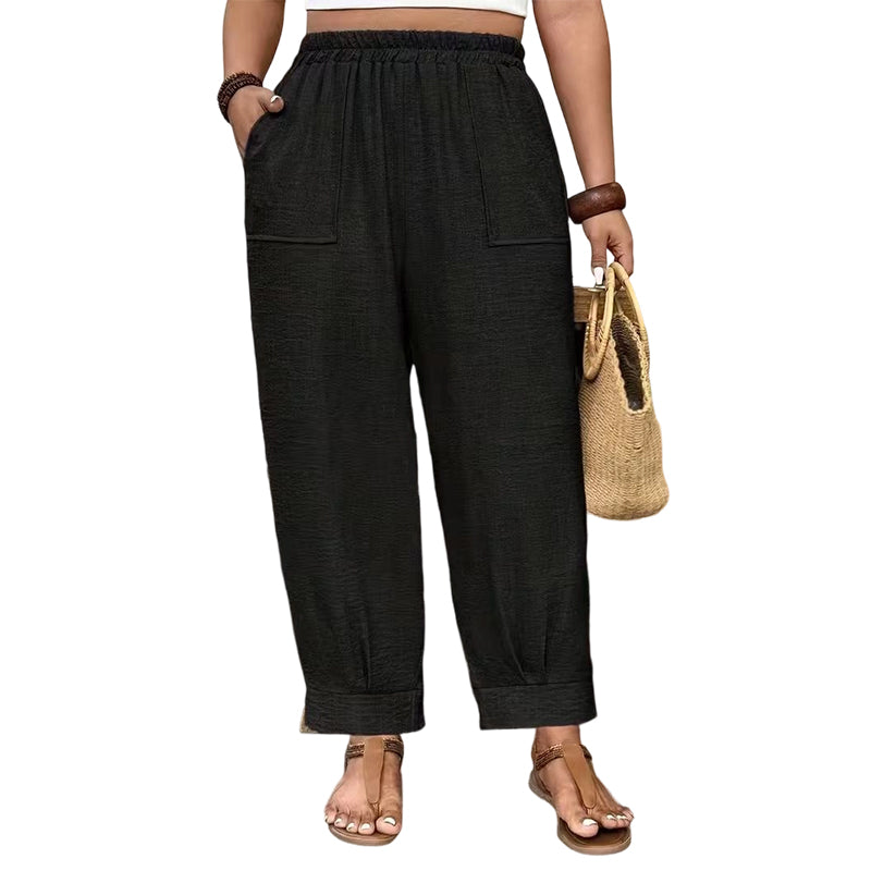 👖 PROMO LIMITÉE 50% DE RÉDUCTION ! ✨ Pantalon Femme Casual à Chevilles Retroussées – Ceinture Élastique, Coupe Ample, Poches Plaquées 🌿