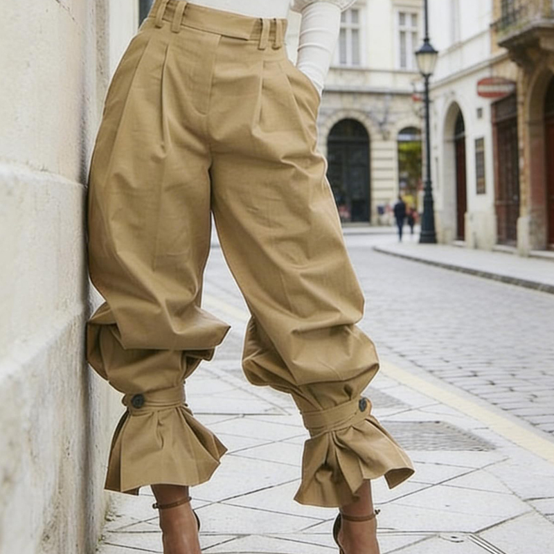 đPantalon plissĂ© lanterne Ă manchettes froncĂ©es pour femme
