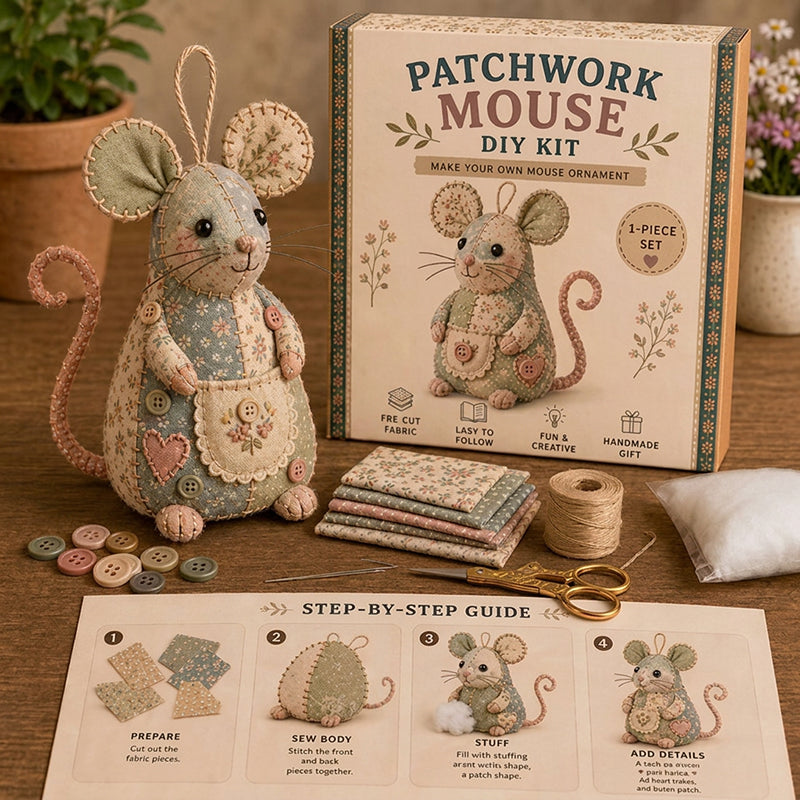🐭✨ PROMO FLASH 50% ! Trousse à Couture Vintage Faite Main en Forme de Souris – Kit DIY Patchwork, 3 Coloris, Idéal Débutants & Passionnés 🧵