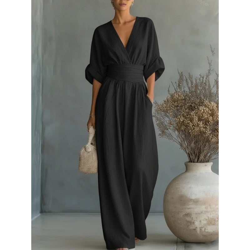 đ 60% DE RĂDUCTION đ Combinaison ample Ă taille haute & encolure V pour femme â Fluide & lĂ©gĂšre â Parfaite pour lâĂ©tĂ©, les voyages ou un look dĂ©contractĂ© chic â coupe flatteuse et confortable âš