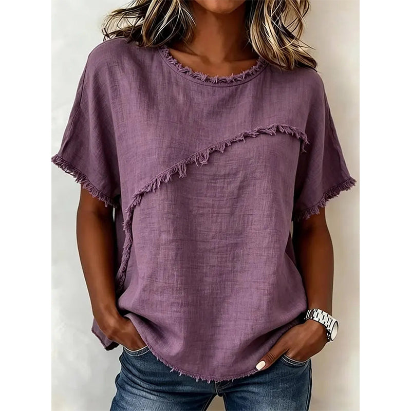 đ PROMO -50% ! đ„ Haut Femme ĂtĂ© Panneaux Bords Bruts â Col Rond Classique, Coupe DĂ©contractĂ©e Flatteuse, Tissu Premium Doux · 5 Coloris · Sâ3XL · Casual & Urbain âšđž