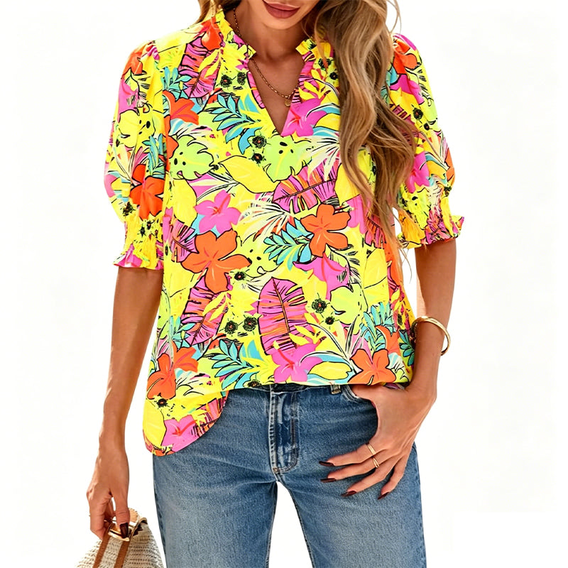 🎁Nouveautés 2026 -50%💥Top Fleuri d'Été à Manches Bouffantes pour Femme💐👔