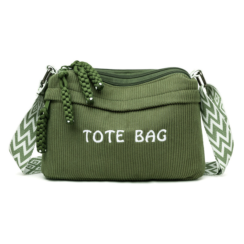 🎁2026 New Arrivals 60% OFF💥Women's Vintage Large-Capacity Crossbody Bag – Ribbed Fabric, Multi-Zip, Geometric Strap 🌿