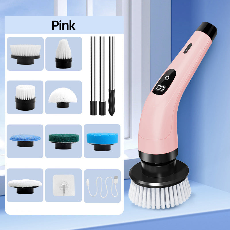 ⚡🛁 Brosse électrique télescopique sans fil – 8 embouts, autonomie longue, atteint plafonds et recoins, pour briller partout 🏡✨