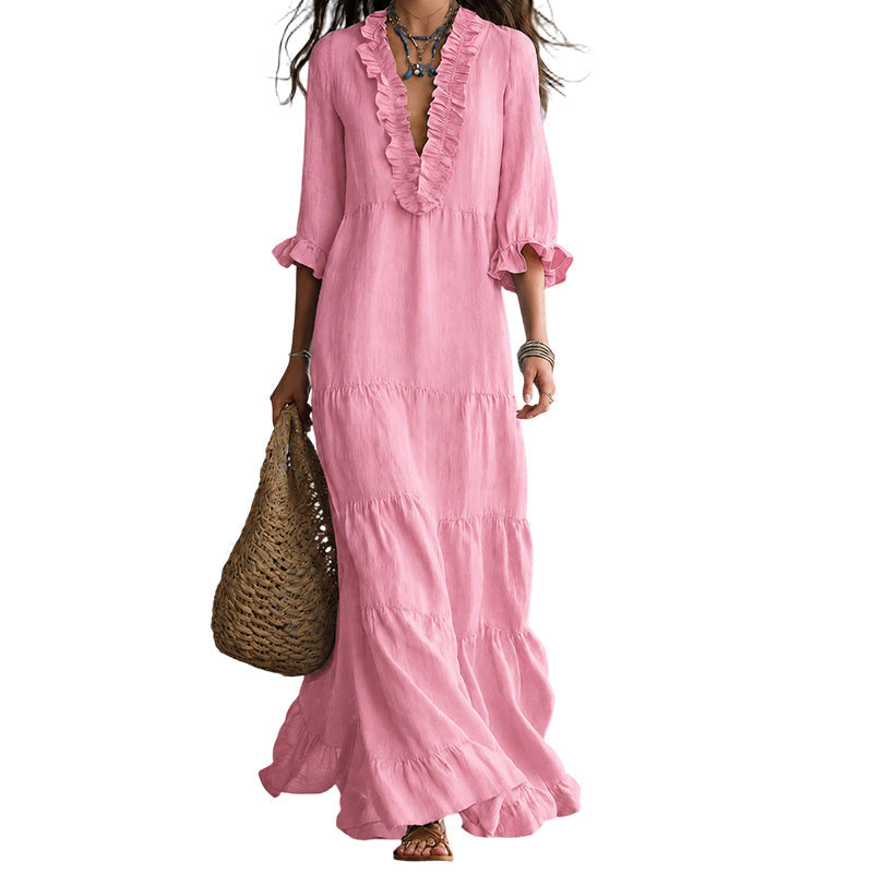 đ„ 50% DE RĂDUCTION ! đ Robe Maxi ĂtagĂ©e Ă Col V VolantĂ©e pour Femme â Tissu LĂ©ger Premium, Coupe AĂ©rienne & Style Polyvalent â IdĂ©ale pour lâĂtĂ©, la Plage et les SoirĂ©es â 5 Coloris, Tailles S Ă 2XL đžâš