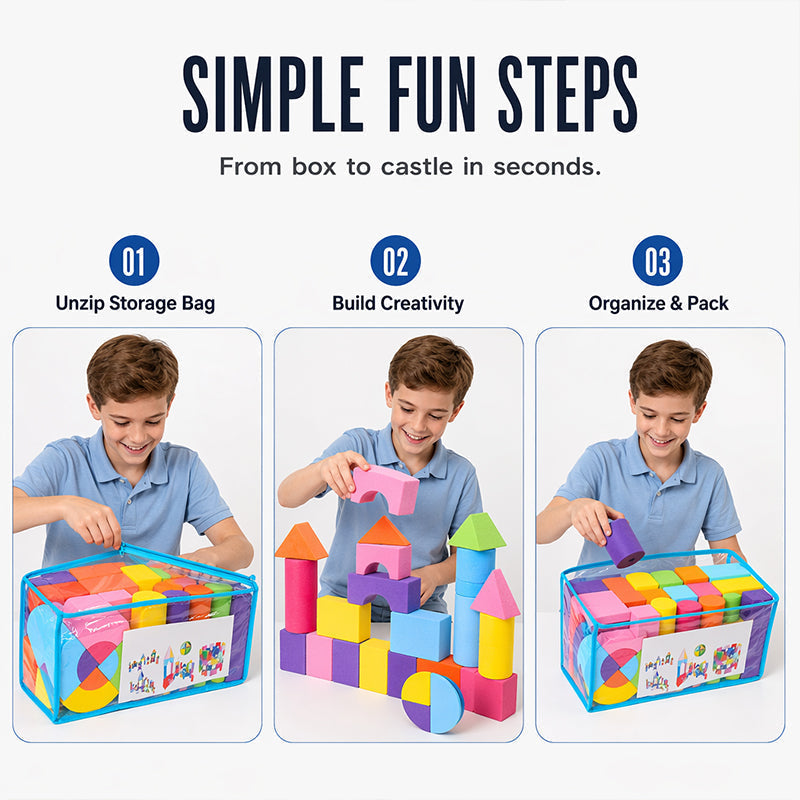 🏰🧸 Jeu de blocs de construction en mousse EVA souple – Grands blocs légers, sans BPA, silencieux et lavables, pour des heures de jeu en toute sécurité 👶🌈