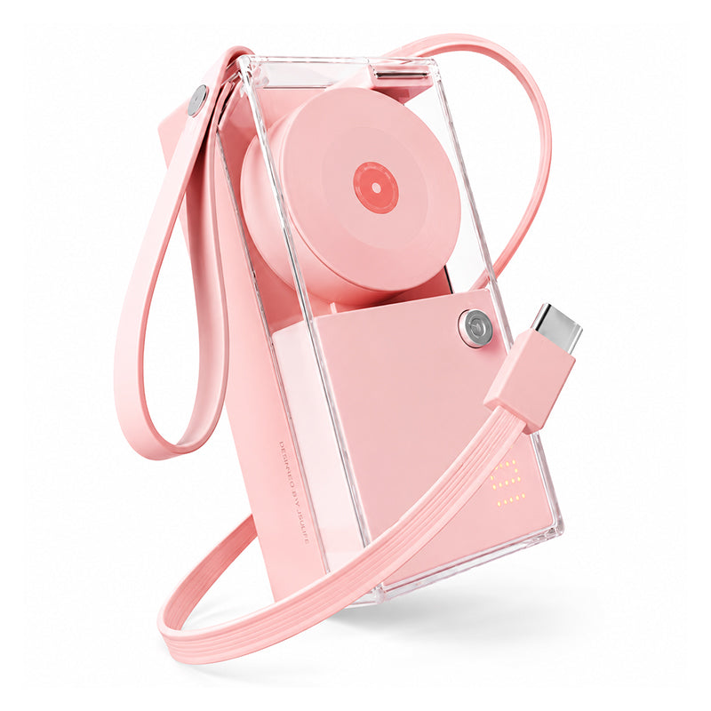 🔋 -50% ! ⚡ Batterie Externe 3-en-1 Charge Rapide – Câble Intégré – Dragonne – Corps Transparent – Blanc/Rose – Ultra-Compacte pour Voyages et Quotidien 📱