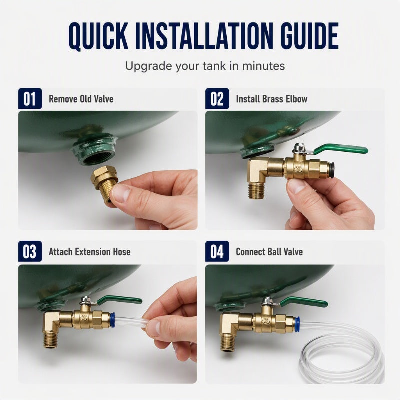 🔧 -50% ! 💨 Kit de Vanne de Vidange pour Compresseur d’Air Universel – Laiton + PVC – Coude 90° – Tuyau 0,5 m / 1,5 m – Levier Ergonomique Vert 🛠️