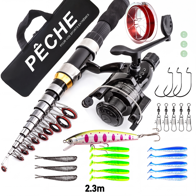 🎣🎒 -60% ! 🐟Kit de Pêche de Voyage – Équipement Complet, Canne Télescopique & Sac de Transport.