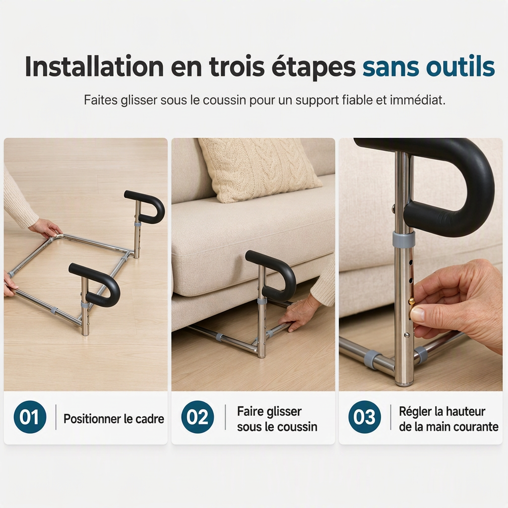 🔥🛍️ -50% ! 🛋️Barre d'appui de canapé pour personnes âgées, cadre de support en acier inoxydable pour aider à se lever du canapé, aide à la mobilité