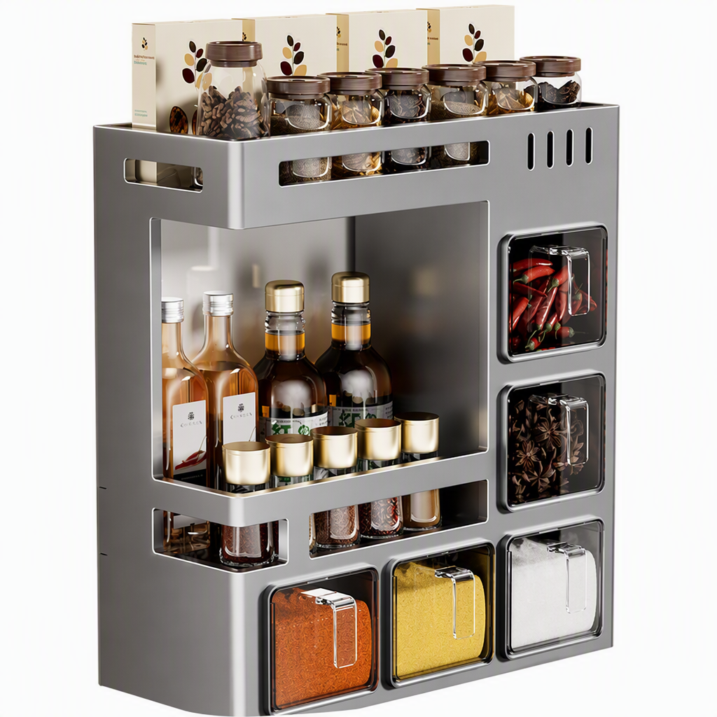 🧂 PROMO FLASH : 50% DE RÉDUCTION ! Étagère à Épices Murale Sans Perçage – Double Niveau & Tiroirs Scellés for Cuisine et Salle de Bain Organisées ✨🍳