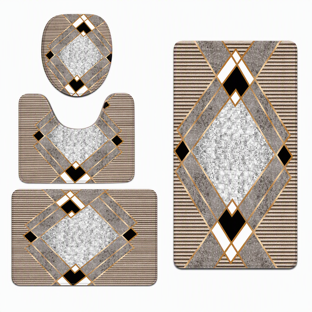 ⏳ Offre spéciale à durée limitée ⏰ Lot de 4 tapis de salle de bain absorbants en faux cachemire, comprenant un tapis rectangulaire, un tapis de toilette en forme de U, une housse de couvercle de toilette et un tapis couloir long 🧽