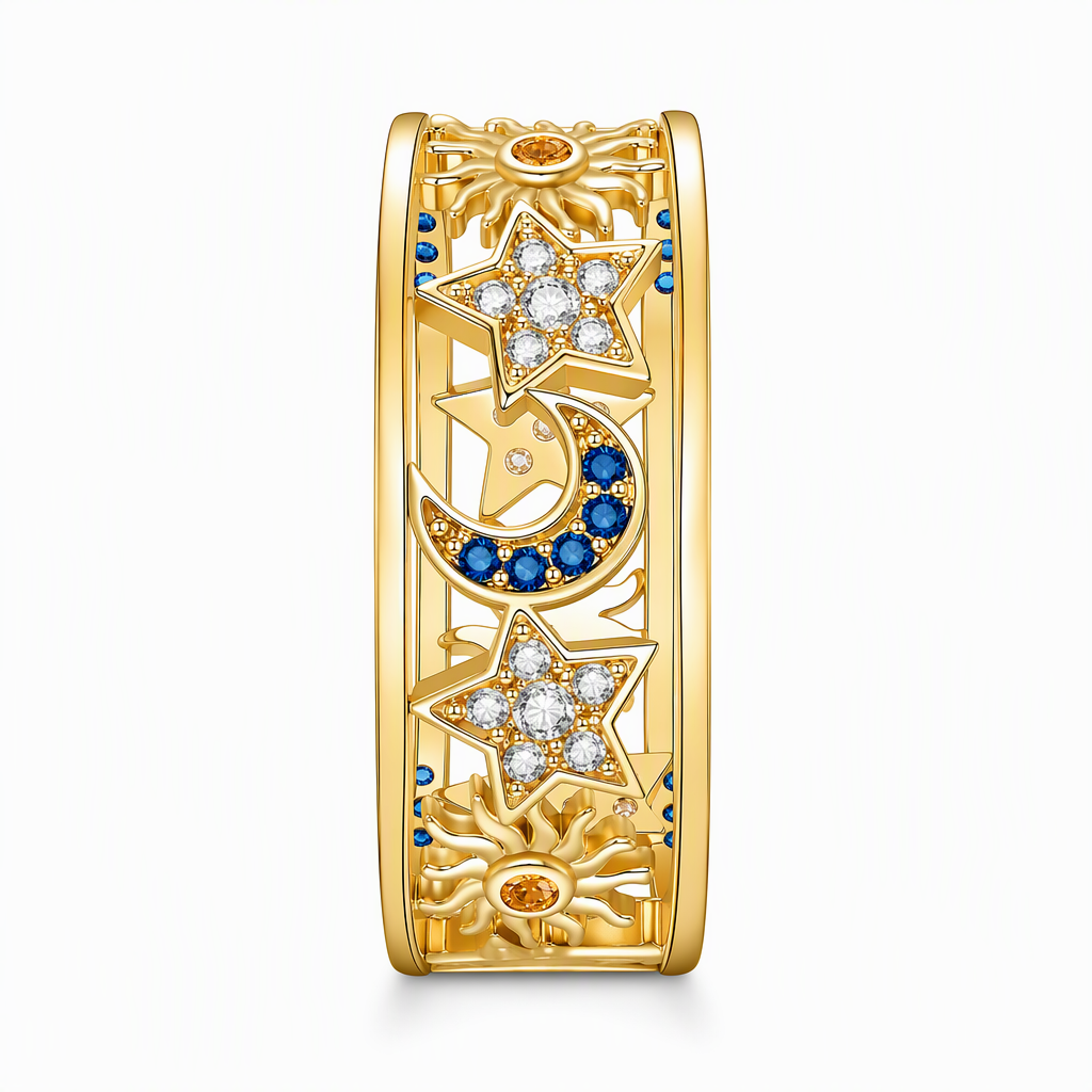 💎Bague ajourée Femme Céleste Soleil Lune et Étoiles