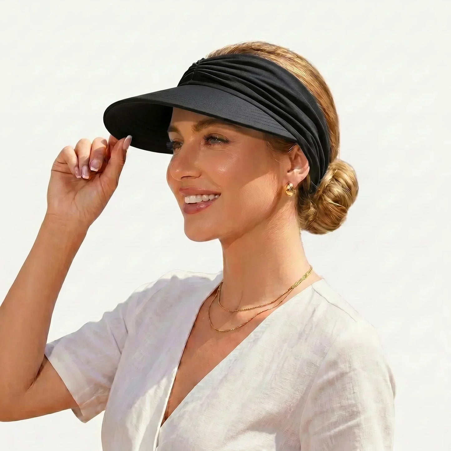 Visière Solaire UPF 50+ avec Trou pour Queue de Cheval | Casquette Pliable Plage & Golf Femme