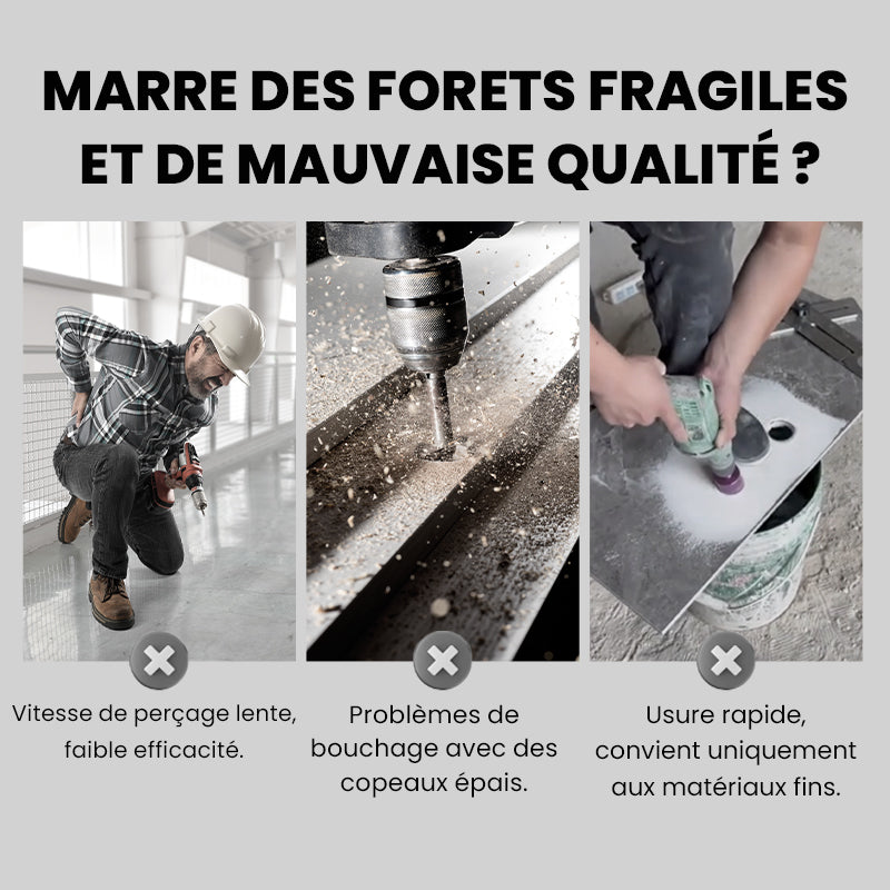 Kit de Forets Excentriques Dentelés à 4 Cannelures Haute Résistance
