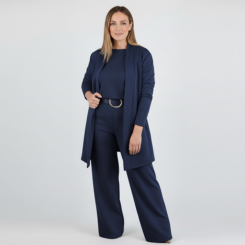 Ensemble Élégant Long Cardigan & Haut & Pantalon 3 Pièces