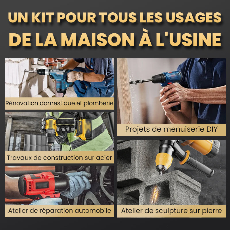 Kit de Forets Excentriques Dentelés à 4 Cannelures Haute Résistance