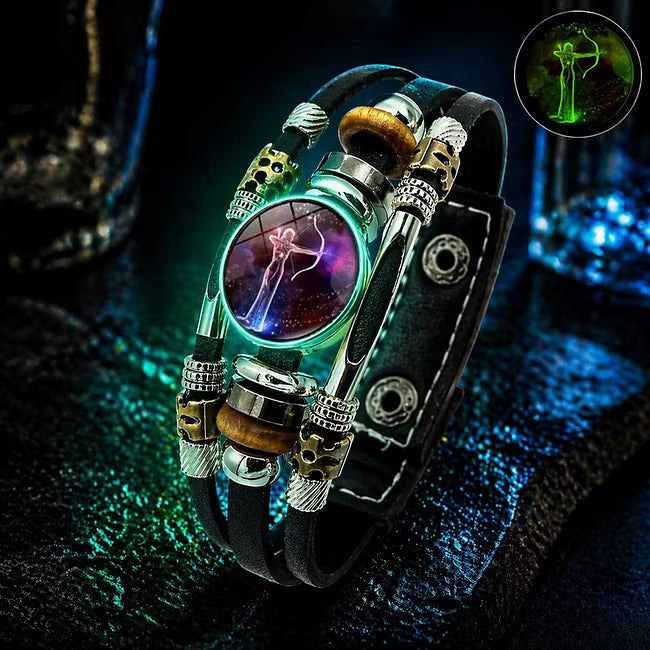 ✨ Bracelet en Cuir Phosphorescent Signe du Zodiaque — 12 Signes, Homme & Femme, 6,9 / 8,1 Pouces, Idée Cadeau 🌙