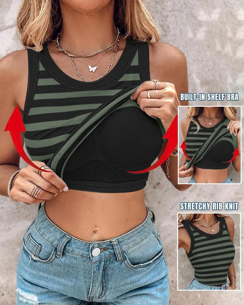 👗 50% DE RÉDUCTION 🔥 Débardeur côtelé avec soutien-gorge intégré – Coupe gainante & confort ultime – 6 couleurs – parfait sous une veste ou porté seul pour un look chic et pratique 👙