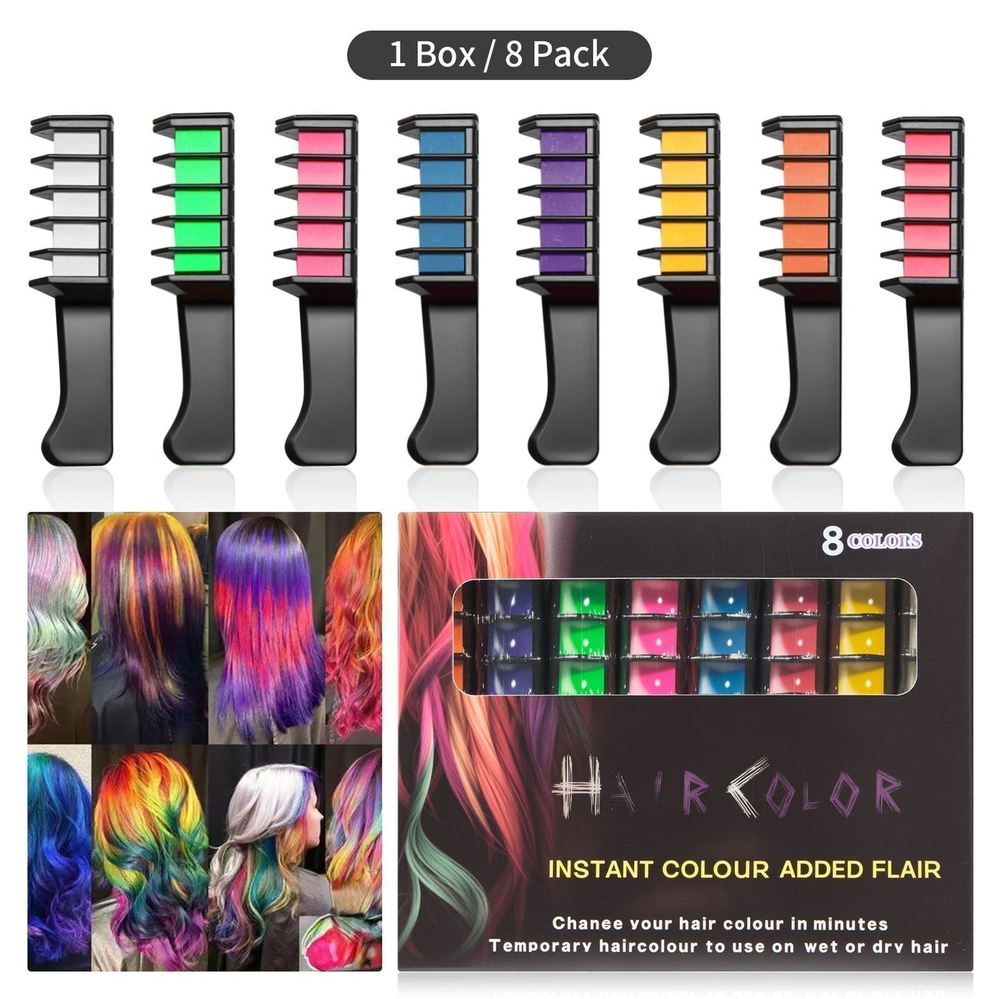 🎄PRÉVENTE DE NOËL 50% DE RÉDUCTION!✨Craie Colorante Temporaire pour Cheveux🌈Formule Sans Cruauté et Lavable en 1 Shampoing pour des Mèches Éclatantes💇‍♀️