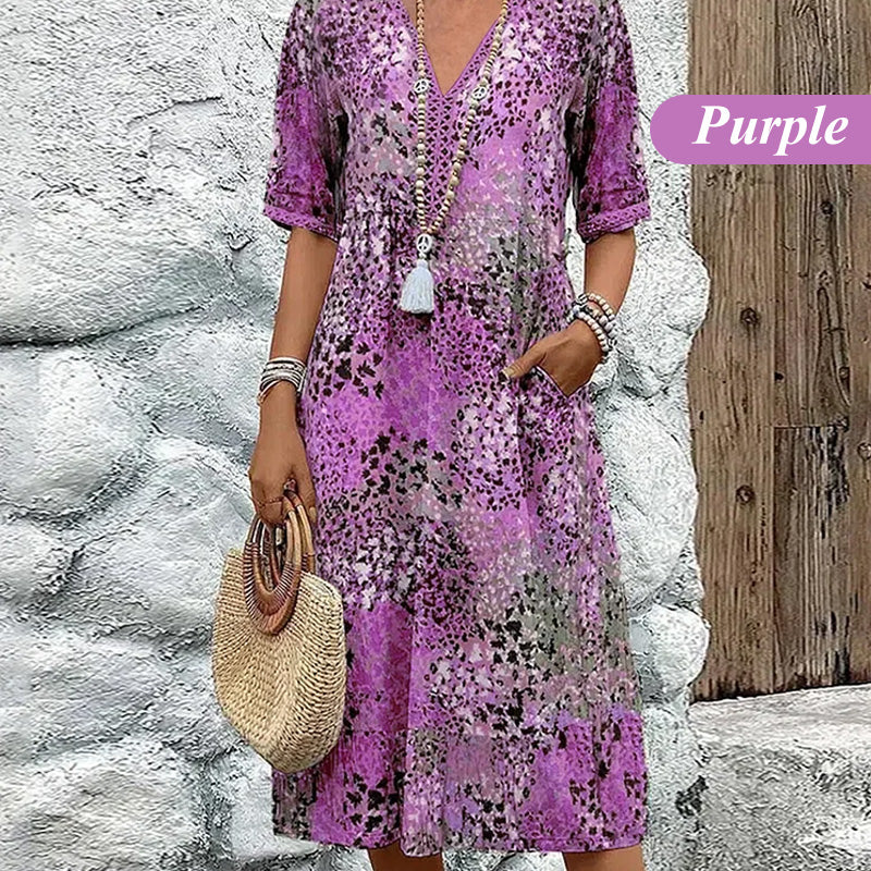 🔥Robe Midi Léopard Femme à Col en V 🐆 Style Safari Décontracté avec Poches pour le Quotidien & les Loisirs