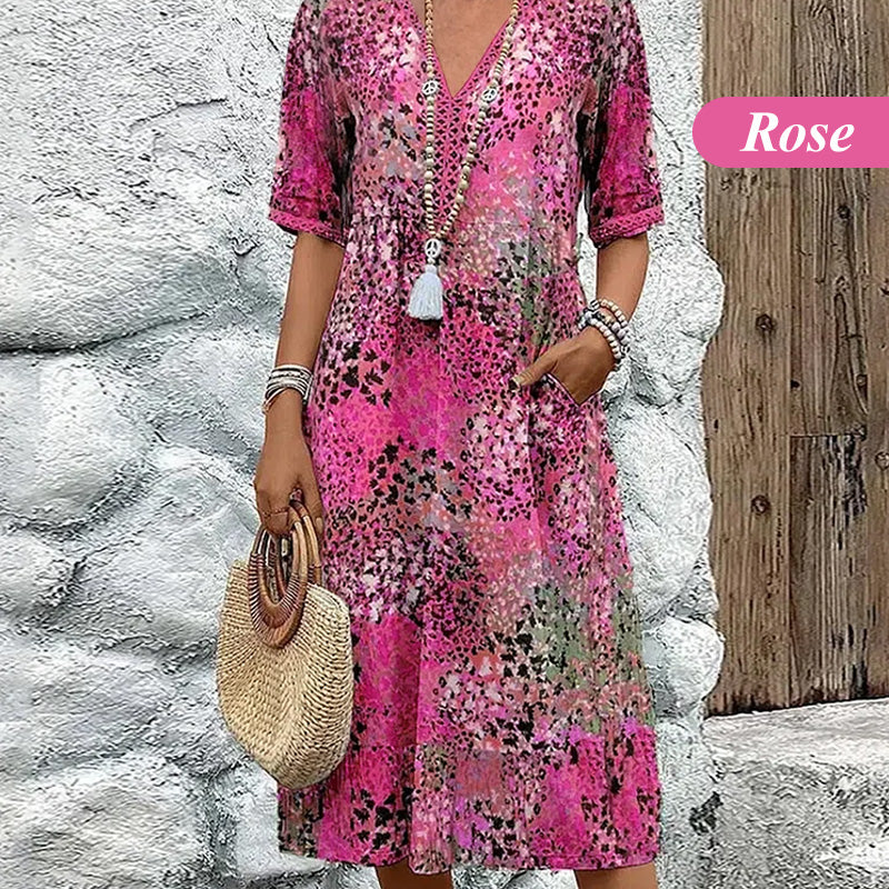 🔥Robe Midi Léopard Femme à Col en V 🐆 Style Safari Décontracté avec Poches pour le Quotidien & les Loisirs
