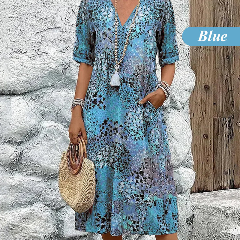 🔥Robe Midi Léopard Femme à Col en V 🐆 Style Safari Décontracté avec Poches pour le Quotidien & les Loisirs