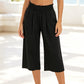 📢📢-50% !! ⏰ Pantalon Capri Femme Taille Haute À Jambe Large en Lin Élastique Smocké