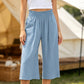 📢📢-50% !! ⏰ Pantalon Capri Femme Taille Haute À Jambe Large en Lin Élastique Smocké