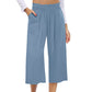 📢📢-50% !! ⏰ Pantalon Capri Femme Taille Haute À Jambe Large en Lin Élastique Smocké