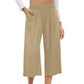 📢📢-50% !! ⏰ Pantalon Capri Femme Taille Haute À Jambe Large en Lin Élastique Smocké