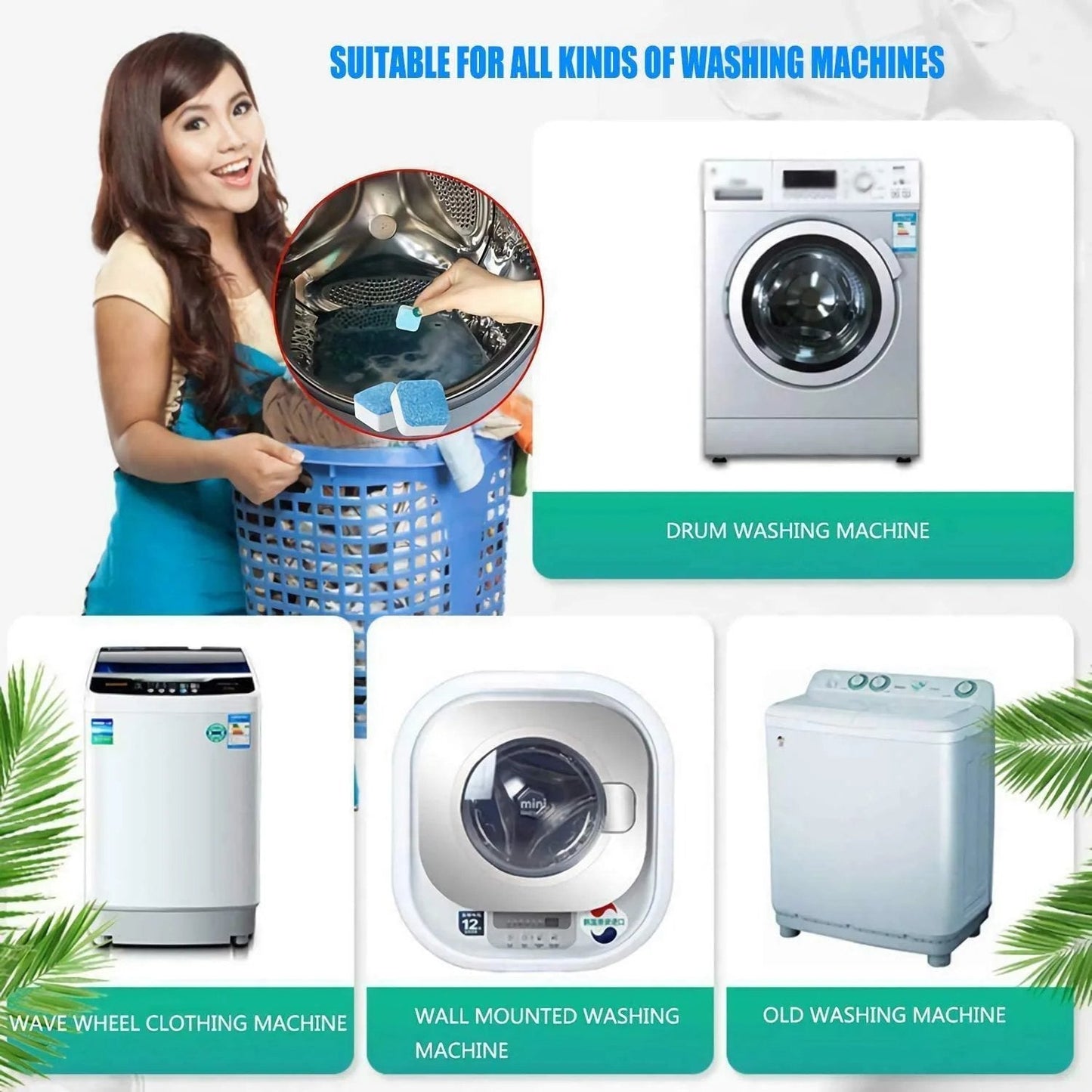 Tablettes de Nettoyage en Profondeur pour Lave-Linge – Antibactérien, Élimine 99% Bactéries & Odeurs