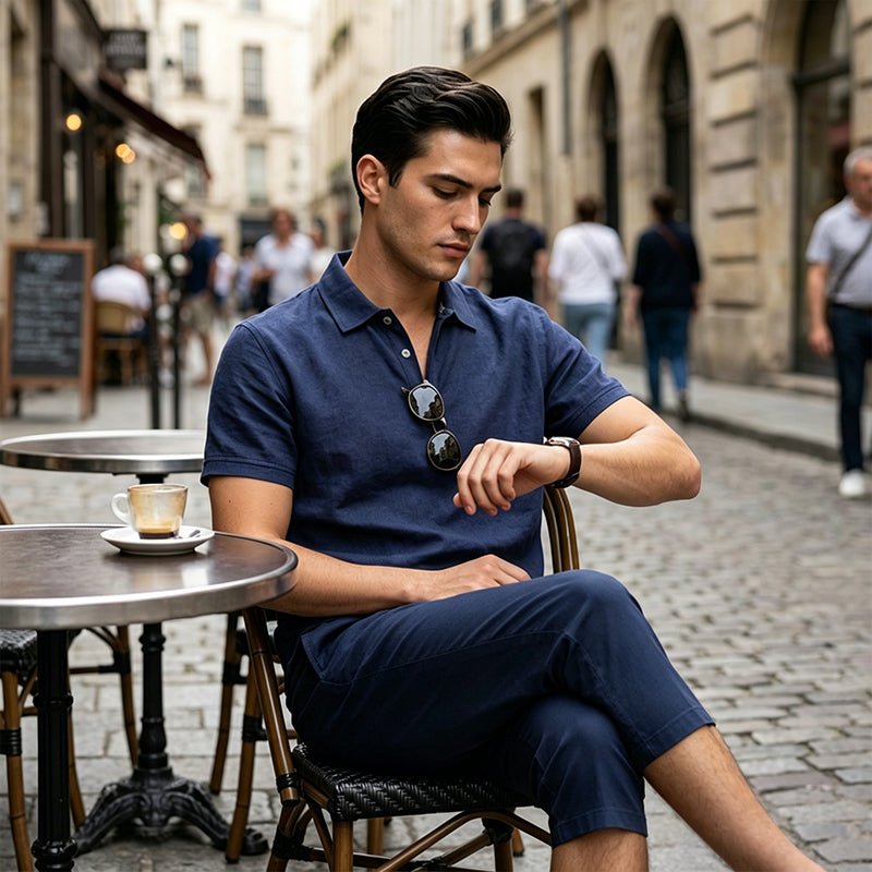 Ensemble chemise et pantalon décontracté en lin pour homme