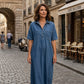 👗🔥Robe-Chemise Midi Jean Femme Poches – Tissu Structuré Non Collant Coupe Oversize Flatteuse Toutes Morphologies S-3XL, Col V Ajustable Manches Courtes Élégance Quotidienne, Légère Respirante✨