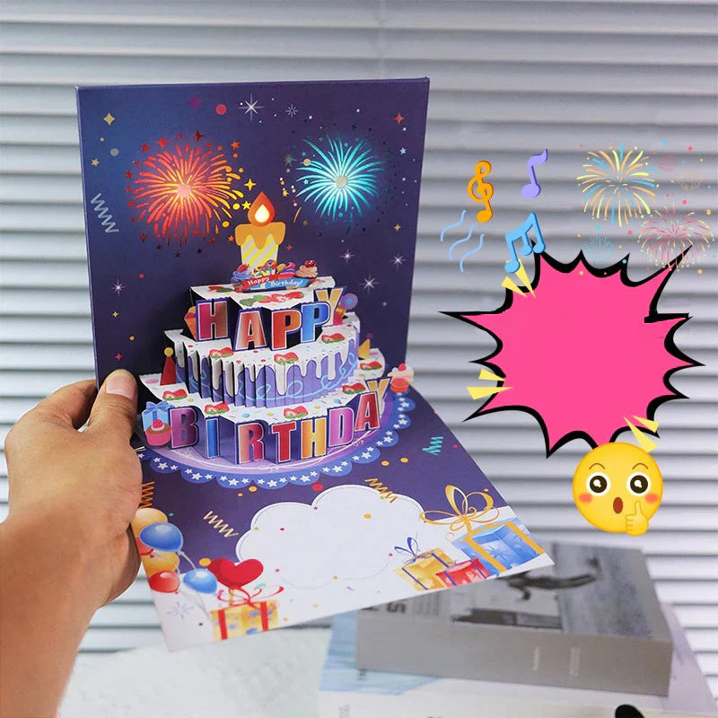 🎂Carte d’Anniversaire Magique – Gâteau 3D, Musique & Feux d’Artifice en un Souffle 🎇