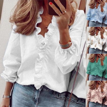 👚 50% DE RÉDUCTION! ✨ Chemisier à Volants 2026 – Manches Longues Lanterne, Coupe Ample & Style Doux pour Printemps-Automne 🌸