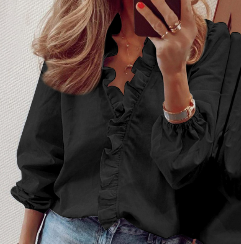 👚 50% DE RÉDUCTION! ✨ Chemisier à Volants 2026 – Manches Longues Lanterne, Coupe Ample & Style Doux pour Printemps-Automne 🌸