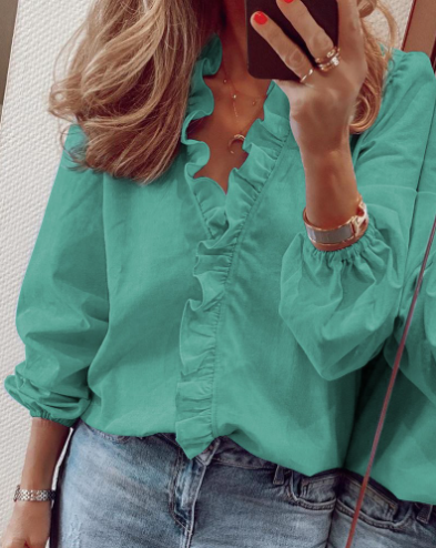 👚 50% DE RÉDUCTION! ✨ Chemisier à Volants 2026 – Manches Longues Lanterne, Coupe Ample & Style Doux pour Printemps-Automne 🌸